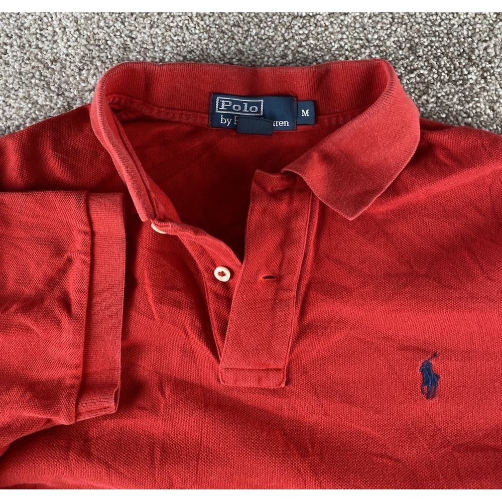 Polo Ralph Lauren Red‎ Cotton Polo Mens M Classic Blue Pony Casual Preppy Work